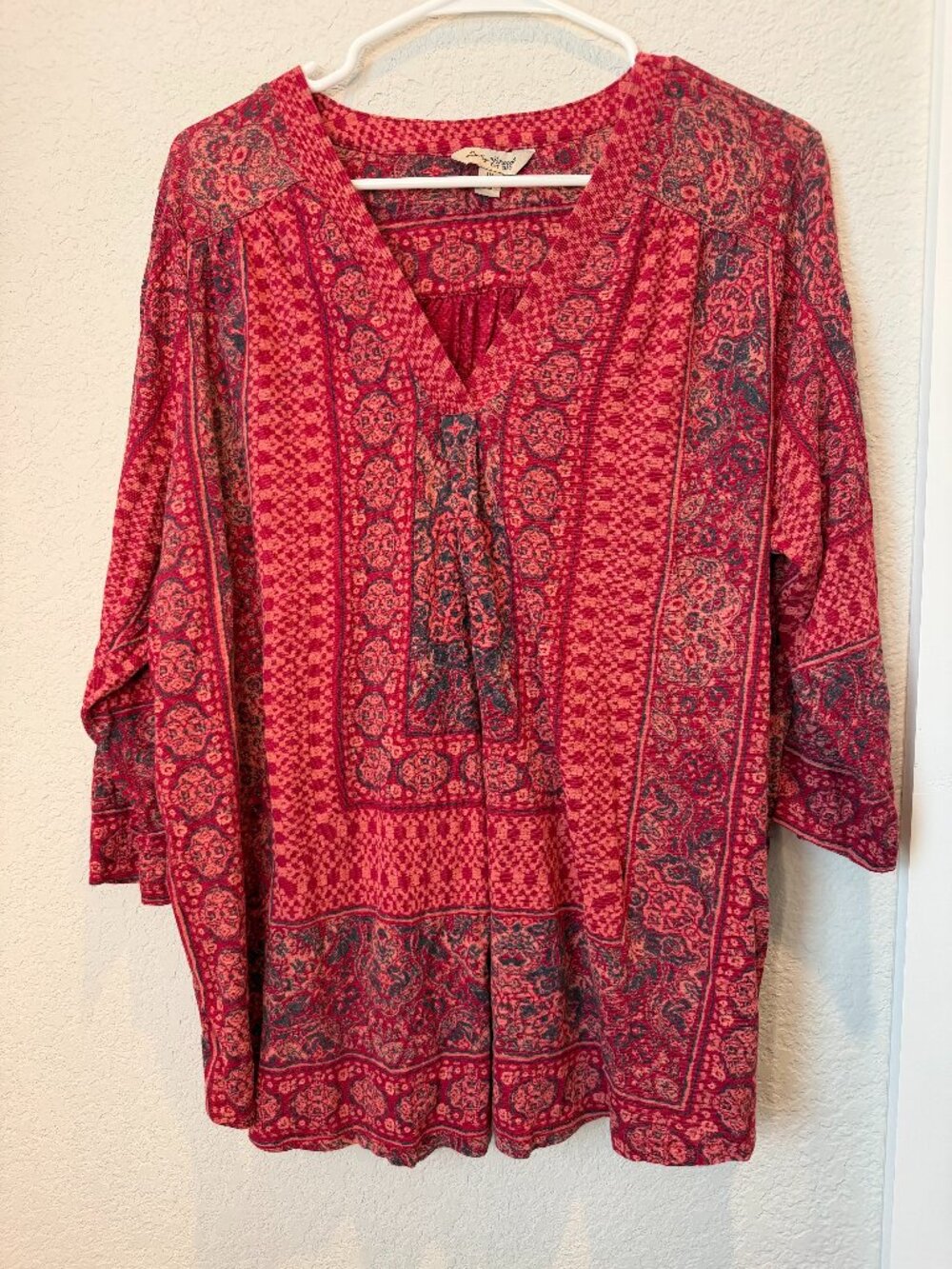 Lucky Brand Red Linen Blend Bandana Top Size 1X